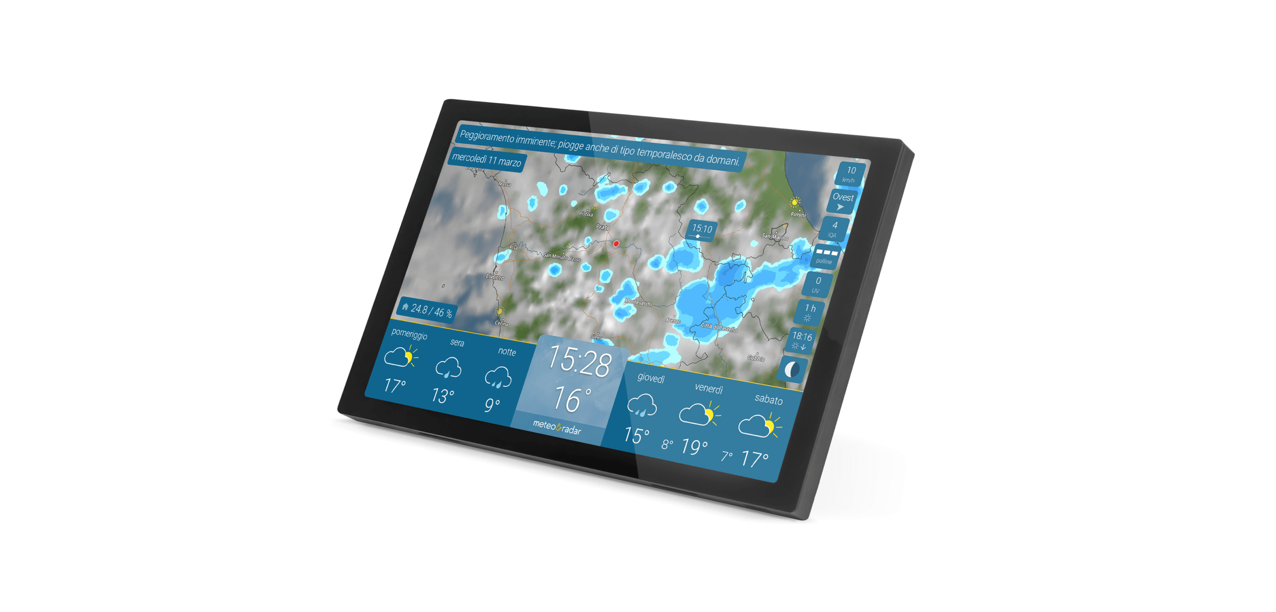 meteo & radar home 4 in nero: display meteorologico digitale con radar della pioggia e previsioni meteo aggiornate