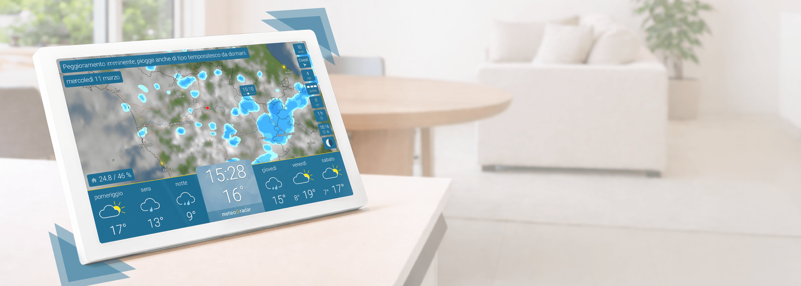 meteo & radar home 4, con display ad alta risoluzione, mostra previsioni meteorologiche dettagliate a confronto